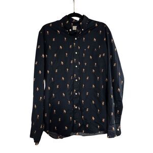 J. Crew Men's M Blue Graphic Print Slim Fit Long Sleeve Shirt